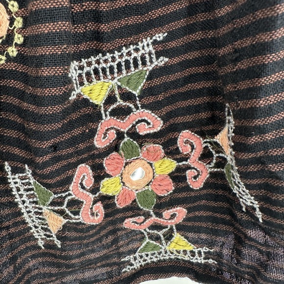 Free People Top Womens Small Black Pink Embroidered Boho Beaded Tassel Festival - Picture 3 of 10